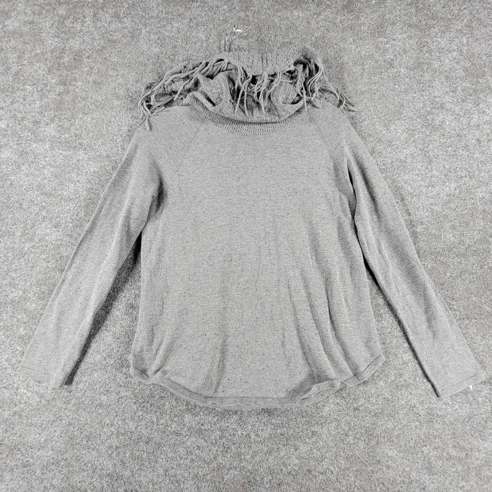 Style & Co Sweater Womens PS Heather Gray Fringed Cowl Neck Long Sleeve Pullover